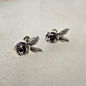 Elegant Vintage Sterling Silver Rose Earrings